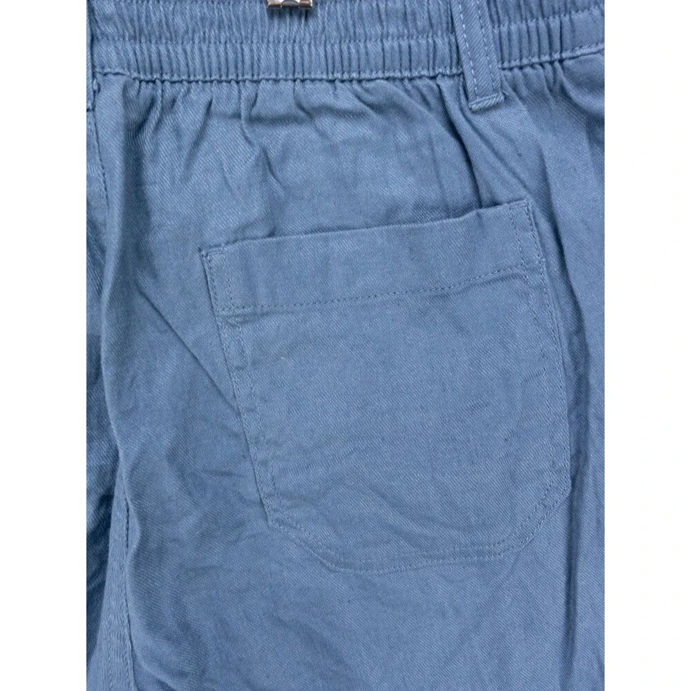 LL Bean Shorts Womens 8 Blue Chino Elastic Waist Stretch Cotton Linen Beach Hike